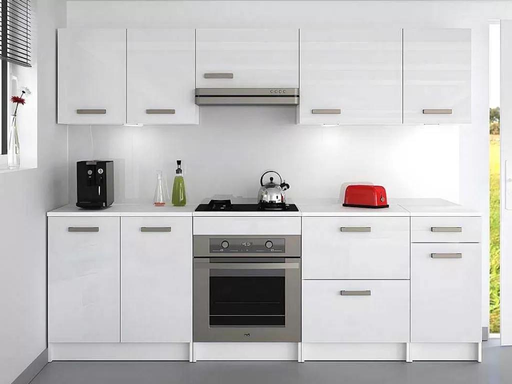 Móvel De Cozinha*Vente-unique Cozinha Completa De 240 Cm Com 8 Compartimentos De Arrumação Cor Branco - Trattoria