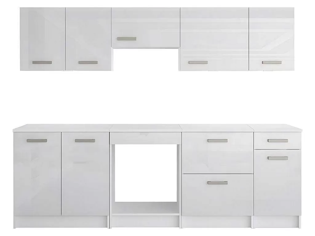 Móvel De Cozinha*Vente-unique Cozinha Completa De 240 Cm Com 8 Compartimentos De Arrumação Cor Branco - Trattoria