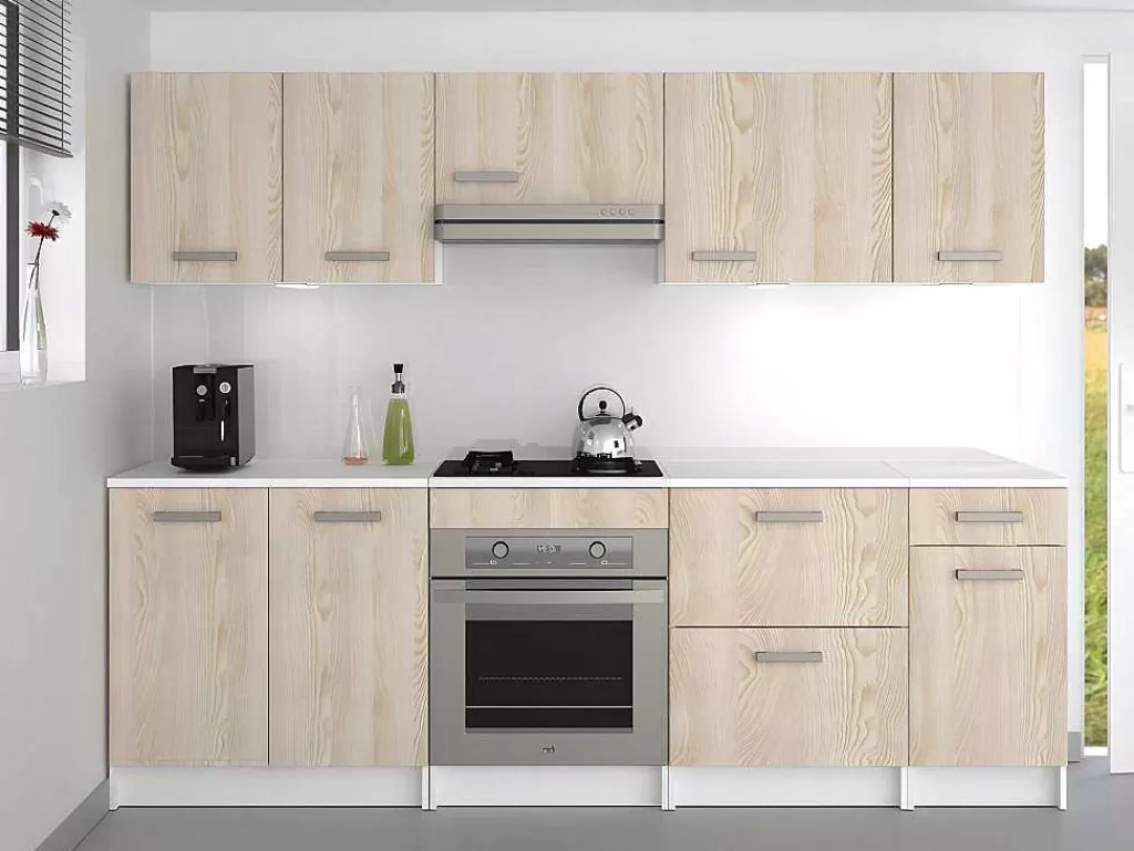 Móvel De Cozinha*Vente-unique Cozinha Completa De 240 Cm Com 8 Compartimentos De Arrumação Cor Carvalho E Branco - Trattoria