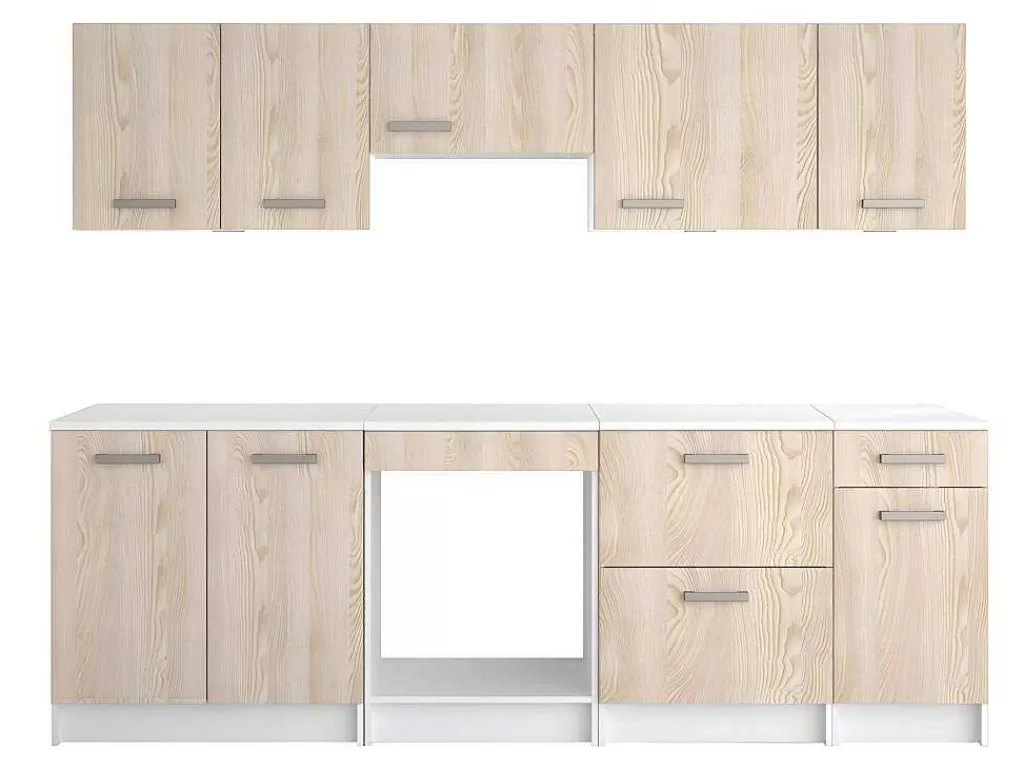 Móvel De Cozinha*Vente-unique Cozinha Completa De 240 Cm Com 8 Compartimentos De Arrumação Cor Carvalho E Branco - Trattoria
