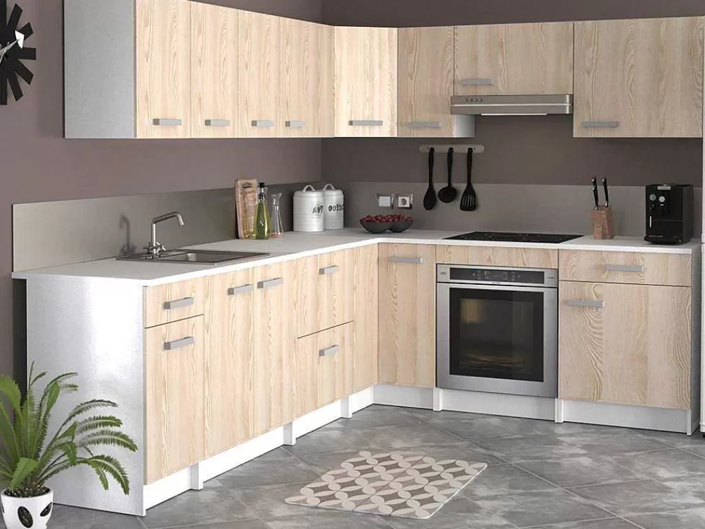 Móvel De Cozinha*Vente-unique Cozinha Completa De Canto, 13 Elementos De Arrumação, Natural E Branco - Trattoria