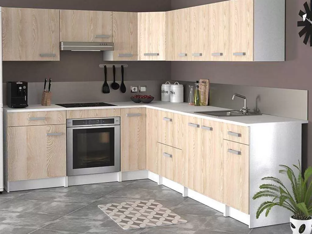 Móvel De Cozinha*Vente-unique Cozinha Completa De Canto, 13 Elementos De Arrumação, Natural E Branco - Trattoria