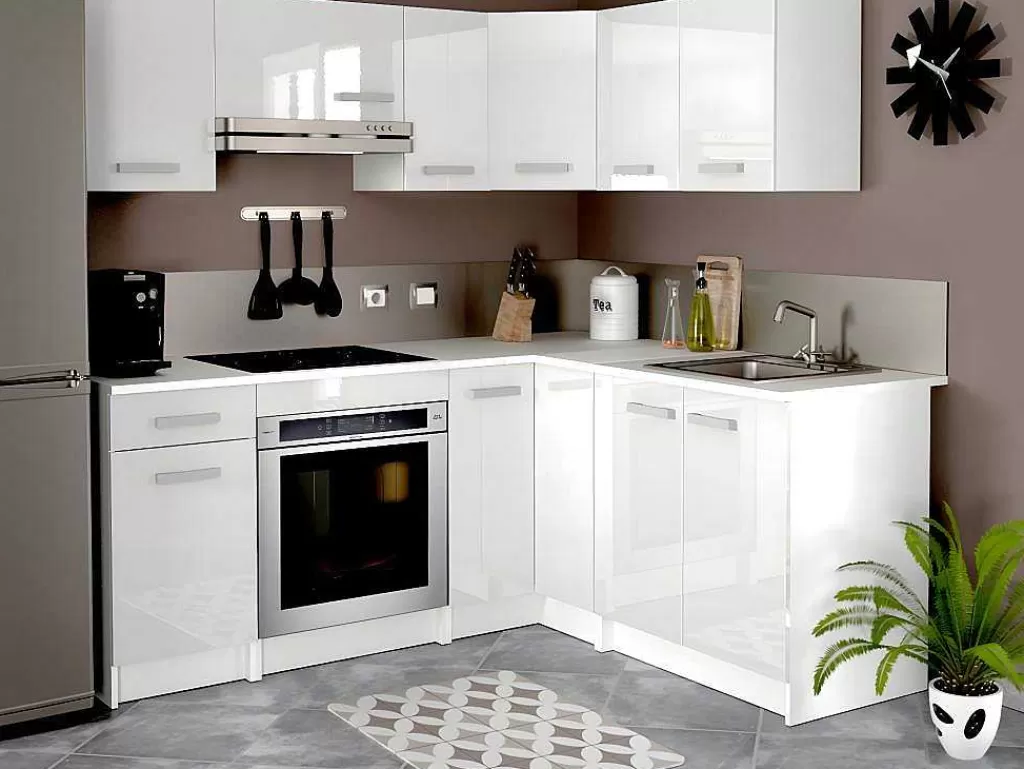 Móvel De Cozinha*Vente-unique Cozinha Completa De Canto 9 Elementos De Arrumação Branco - Trattoria