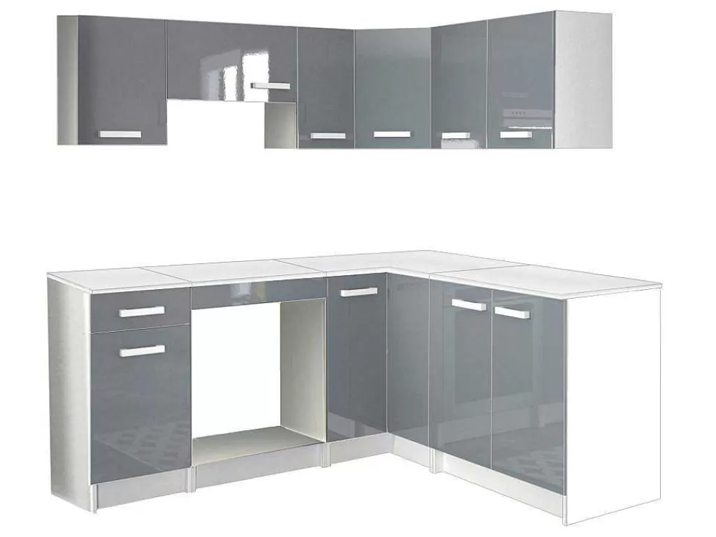 Promoções Sala*Vente-unique Cozinha Completa De Canto 9 Elementos De Arrumação Cinzento E Branco - Trattoria