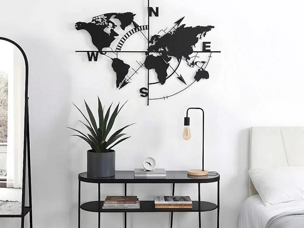 Placa De Parede Decorativa*OZAIA Decoração De Parede Em Metal Mapa Mundo De A. 80 X C. 107 Cor Preto - Worldy