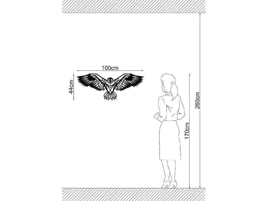 Placa De Parede Decorativa*EPIKASA Decoração Metalica Aguia, Preto, 100X0,2X44 Cm,