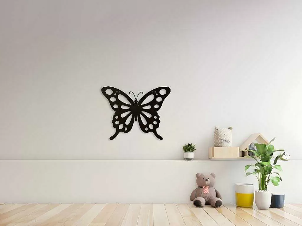 Placa De Parede Decorativa*EPIKASA Decoração Metalica Borboleta 7, Preto, 48X1,5X37 Cm,