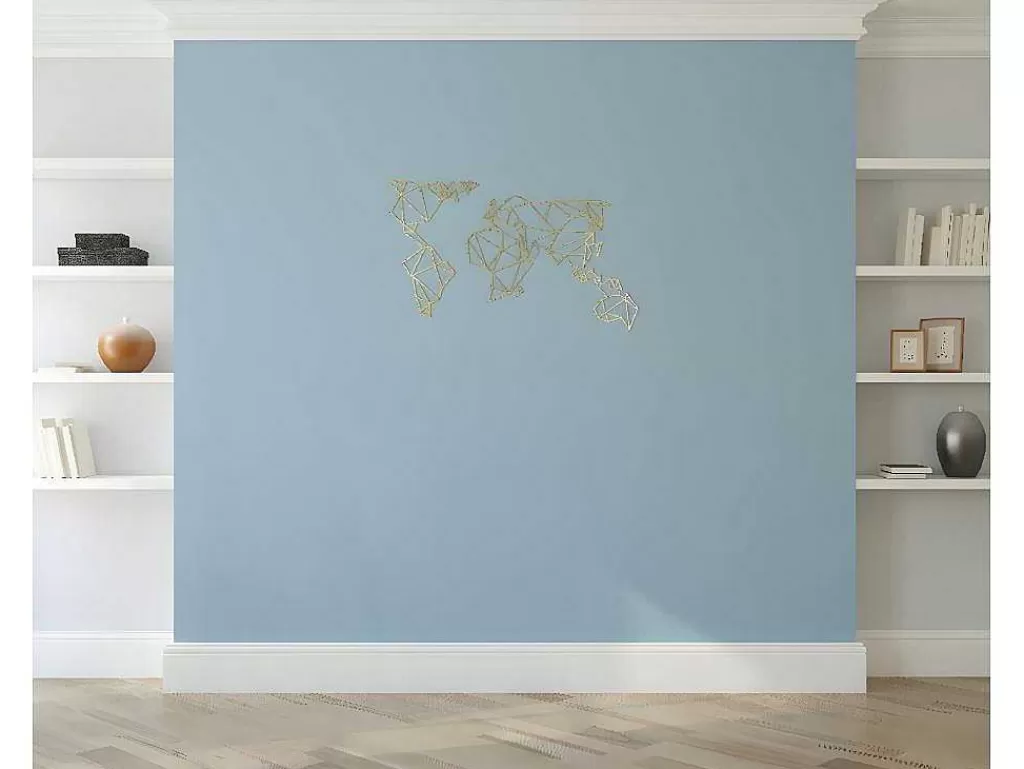 Placa De Parede Decorativa*EPIKASA Decoração Metalica Mapa Do Mundo 18, Ouro, 100X1,5X58 Cm,