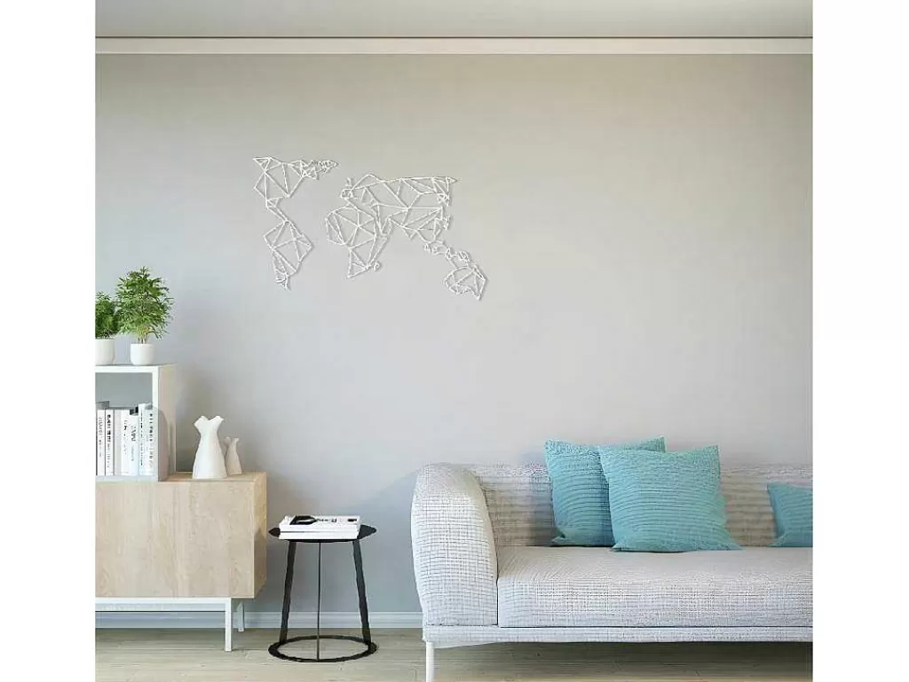 Placa De Parede Decorativa*EPIKASA Decoração Metalica Mapa Do Mundo 19, Branco, 100X1,5X58 Cm,