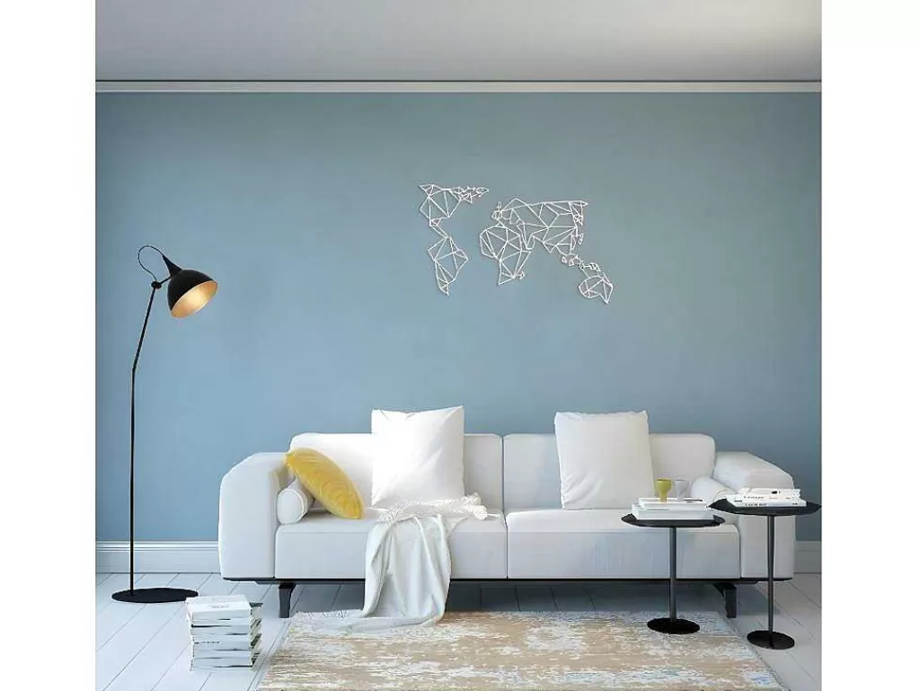 Placa De Parede Decorativa*EPIKASA Decoração Metalica Mapa Do Mundo 19, Branco, 100X1,5X58 Cm,