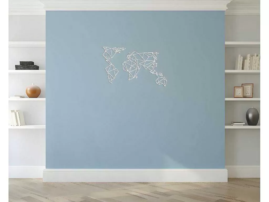 Placa De Parede Decorativa*EPIKASA Decoração Metalica Mapa Do Mundo 19, Branco, 100X1,5X58 Cm,