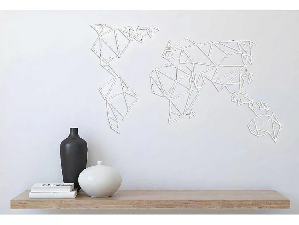 Placa De Parede Decorativa*EPIKASA Decoração Metalica Mapa Do Mundo 19, Branco, 100X1,5X58 Cm,