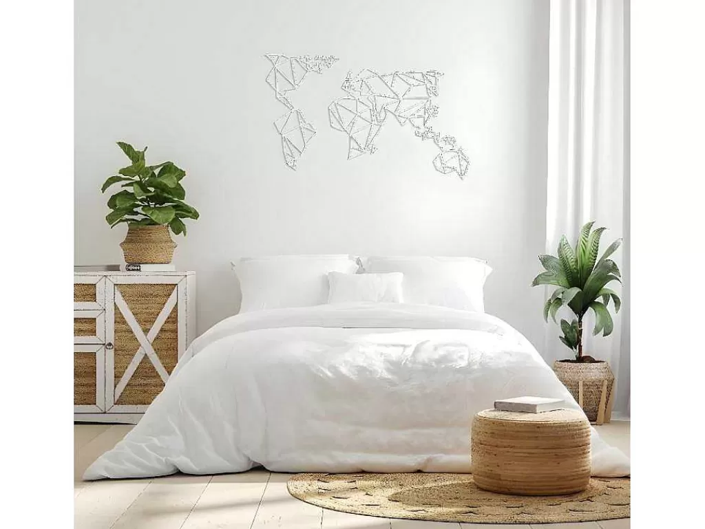 Placa De Parede Decorativa*EPIKASA Decoração Metalica Mapa Do Mundo 19, Branco, 100X1,5X58 Cm,