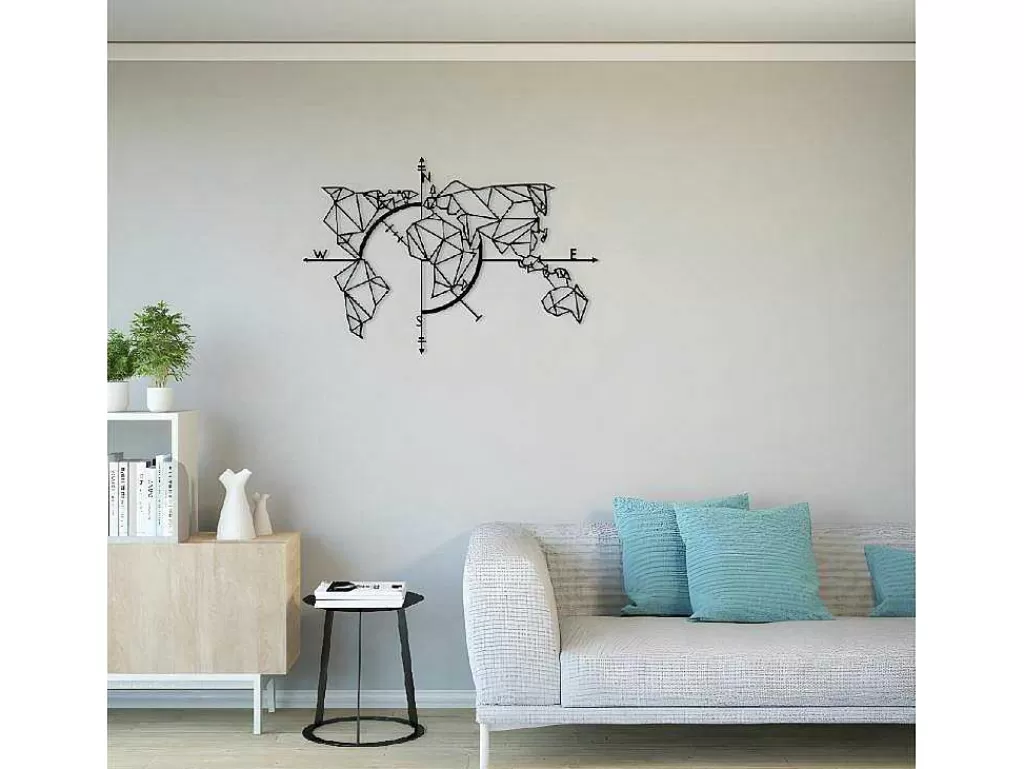 Placa De Parede Decorativa*EPIKASA Decoração Metalica Mapa Do Mundo 20, Preto, 111X1,5X74 Cm,