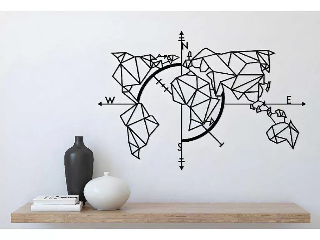 Placa De Parede Decorativa*EPIKASA Decoração Metalica Mapa Do Mundo 20, Preto, 111X1,5X74 Cm,
