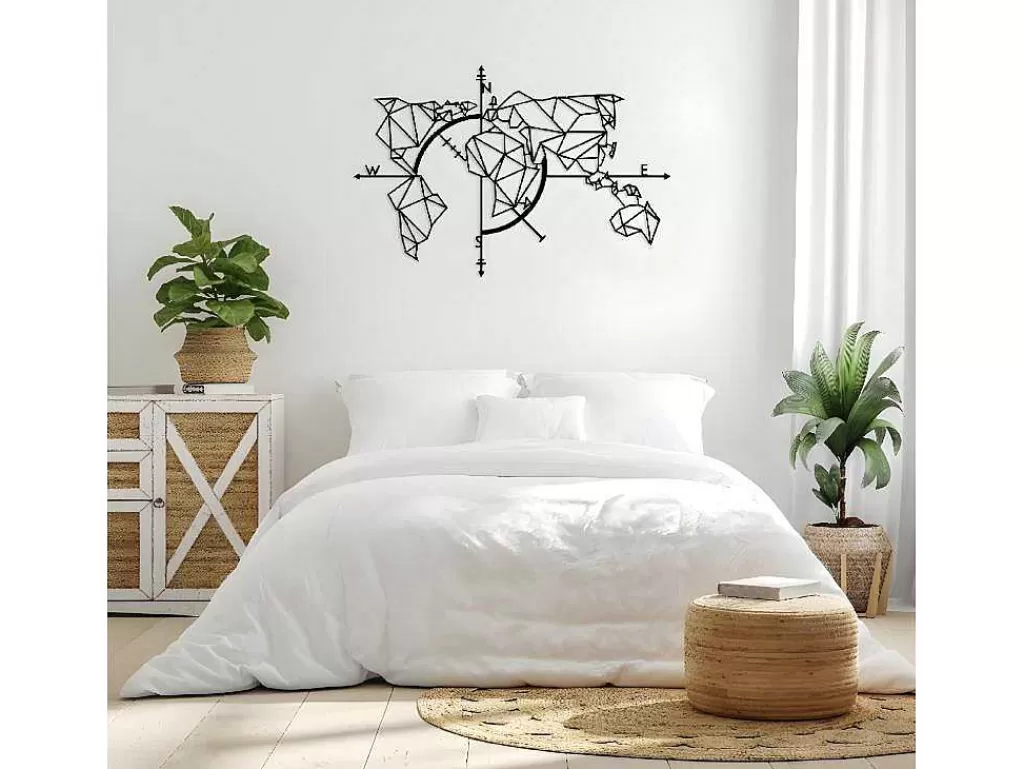 Placa De Parede Decorativa*EPIKASA Decoração Metalica Mapa Do Mundo 20, Preto, 111X1,5X74 Cm,