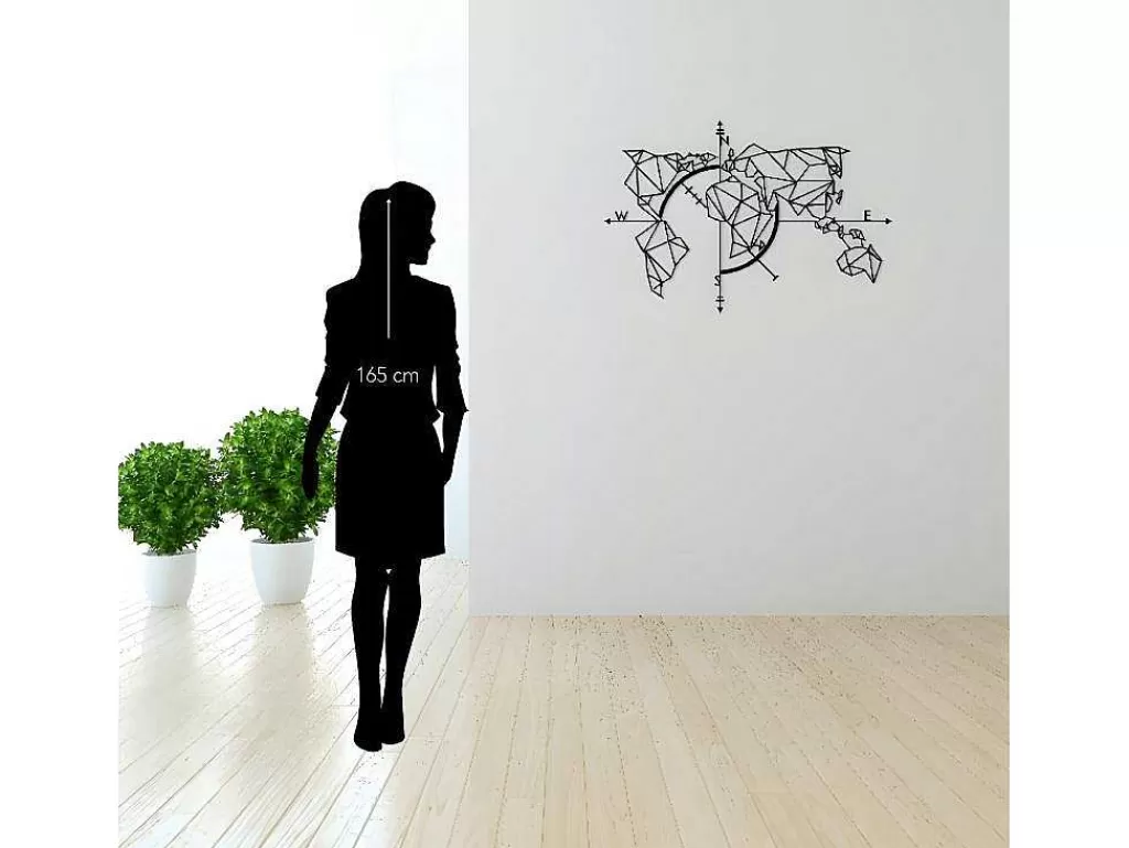 Placa De Parede Decorativa*EPIKASA Decoração Metalica Mapa Do Mundo 20, Preto, 111X1,5X74 Cm,