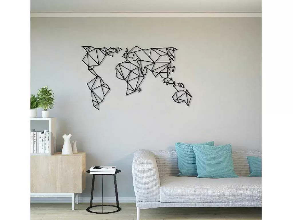 Placa De Parede Decorativa*EPIKASA Decoração Metalica Mapa Do Mundo 21, Preto, 140X1,5X80 Cm,