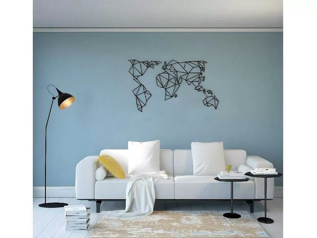 Placa De Parede Decorativa*EPIKASA Decoração Metalica Mapa Do Mundo 21, Preto, 140X1,5X80 Cm,