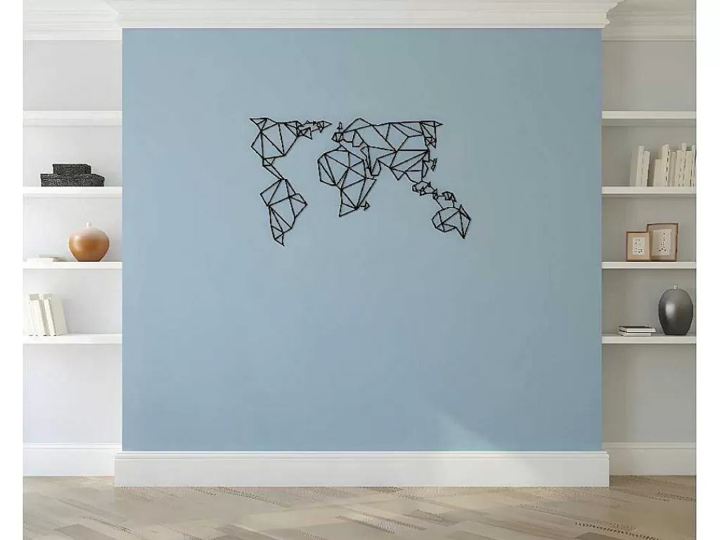 Placa De Parede Decorativa*EPIKASA Decoração Metalica Mapa Do Mundo 21, Preto, 140X1,5X80 Cm,