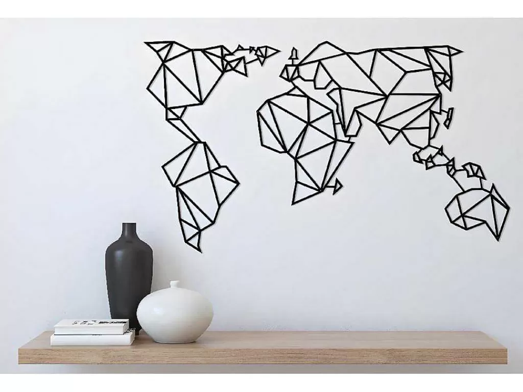 Placa De Parede Decorativa*EPIKASA Decoração Metalica Mapa Do Mundo 21, Preto, 140X1,5X80 Cm,