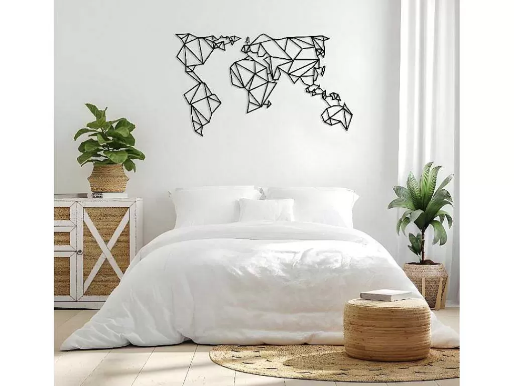 Placa De Parede Decorativa*EPIKASA Decoração Metalica Mapa Do Mundo 21, Preto, 140X1,5X80 Cm,
