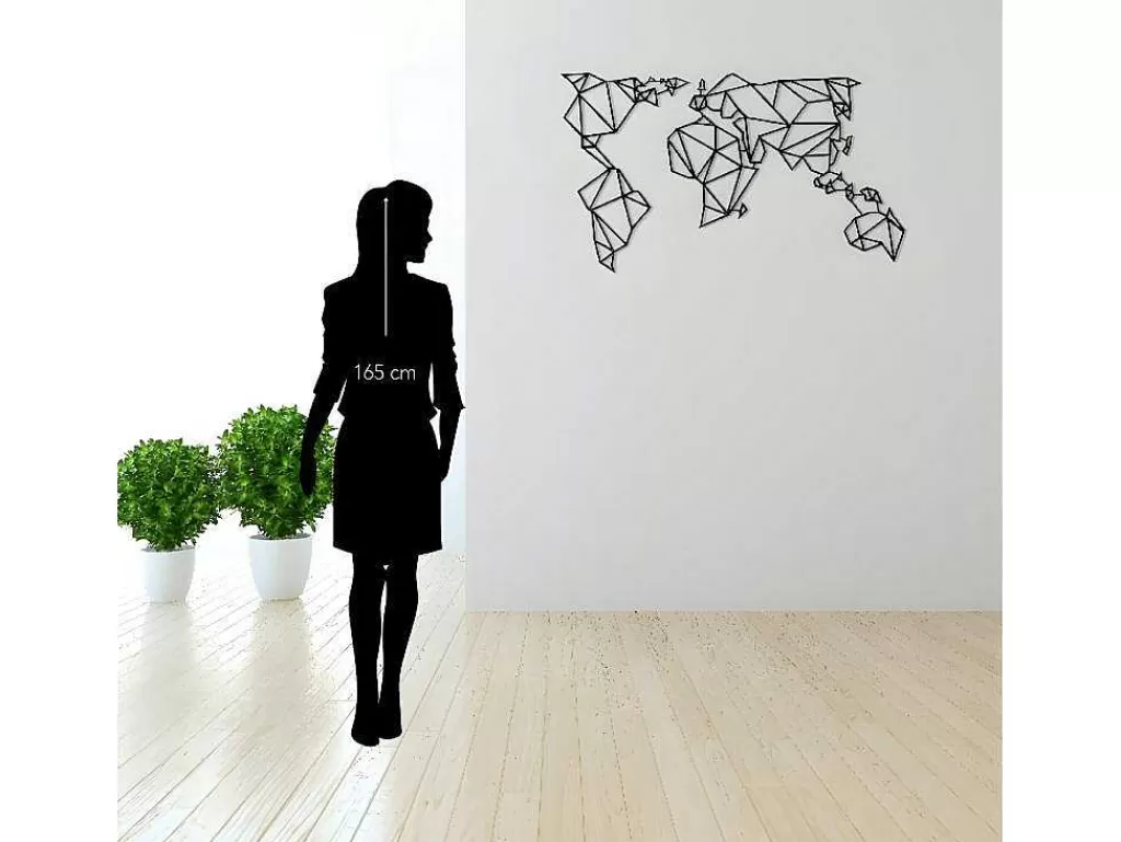Placa De Parede Decorativa*EPIKASA Decoração Metalica Mapa Do Mundo 21, Preto, 140X1,5X80 Cm,