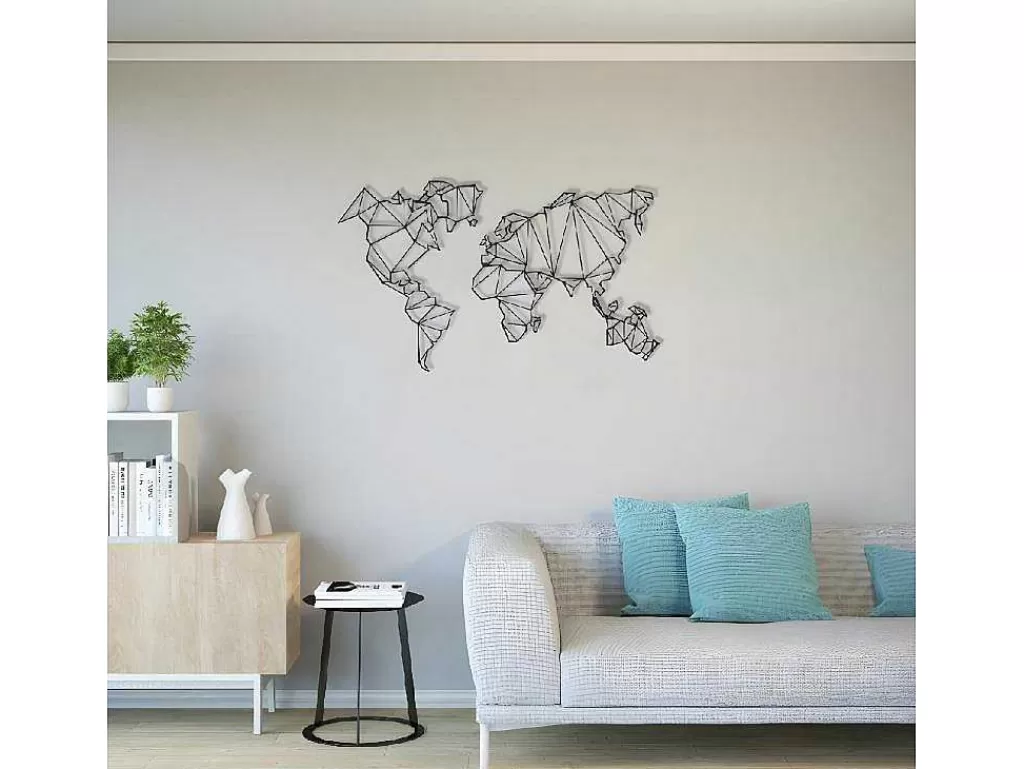 Placa De Parede Decorativa*EPIKASA Decoração Metalica Mapa Do Mundo 4, Preto, 120X1,5X72 Cm,