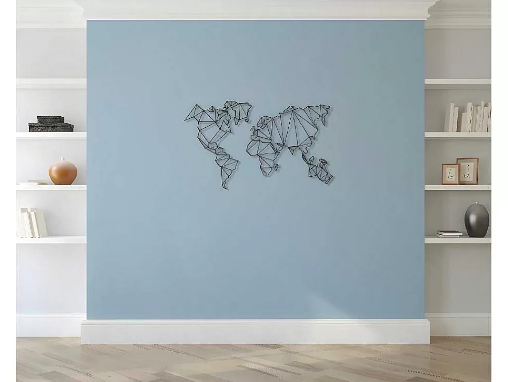 Placa De Parede Decorativa*EPIKASA Decoração Metalica Mapa Do Mundo 4, Preto, 120X1,5X72 Cm,