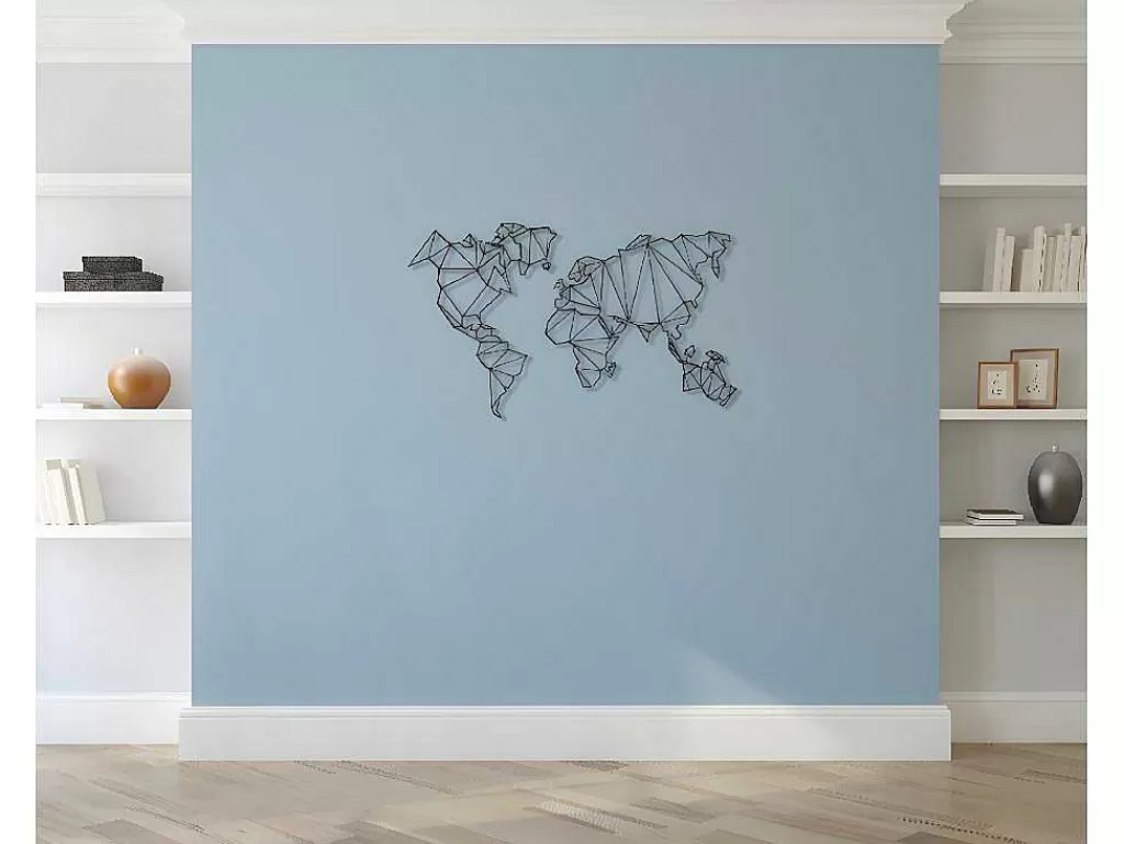Placa De Parede Decorativa*EPIKASA Decoração Metalica Mapa Do Mundo 4, Preto, 120X1,5X72 Cm,
