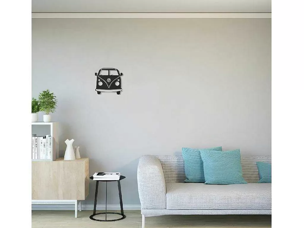 Placa De Parede Decorativa*EPIKASA Decoração Metalica Minivan, Preto, 32X1,5X36 Cm,