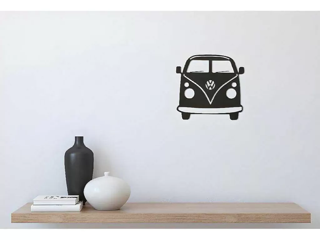 Placa De Parede Decorativa*EPIKASA Decoração Metalica Minivan, Preto, 32X1,5X36 Cm,