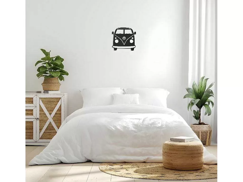 Placa De Parede Decorativa*EPIKASA Decoração Metalica Minivan, Preto, 32X1,5X36 Cm,