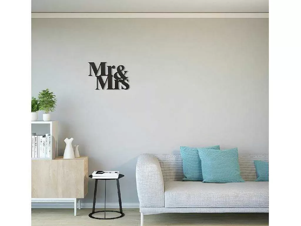 Placa De Parede Decorativa*EPIKASA Decoração Metalica Mr And Mrs, Preto, 50X1,5X35 Cm,