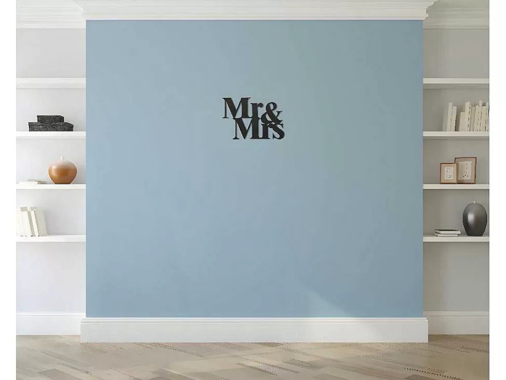 Placa De Parede Decorativa*EPIKASA Decoração Metalica Mr And Mrs, Preto, 50X1,5X35 Cm,