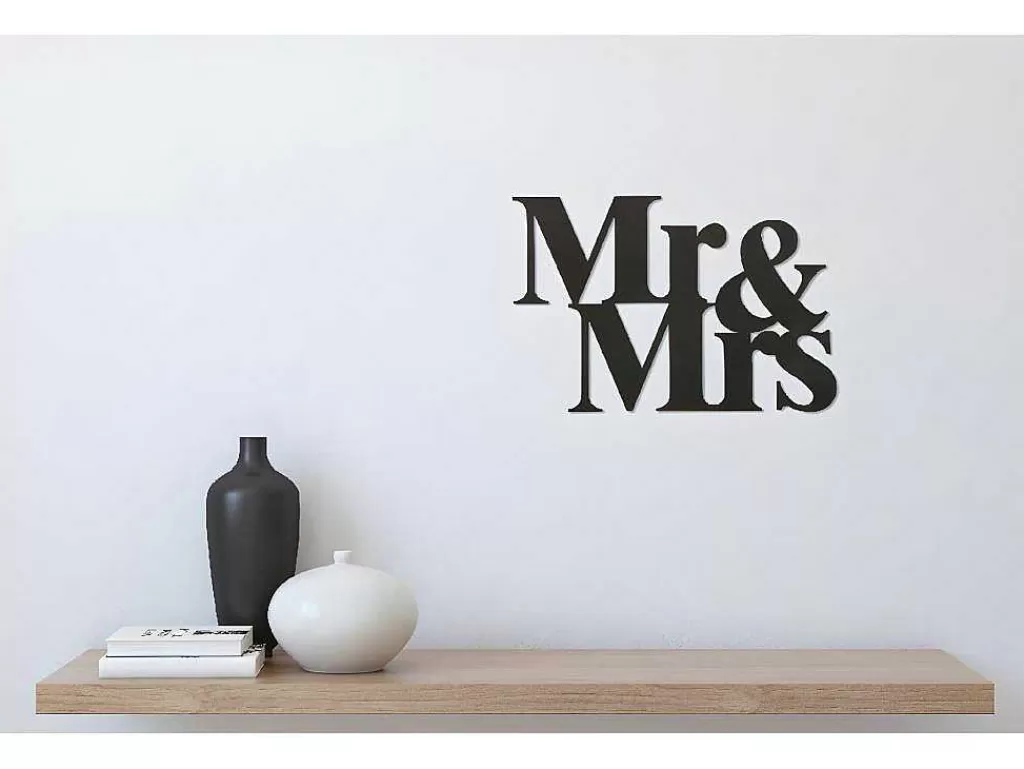 Placa De Parede Decorativa*EPIKASA Decoração Metalica Mr And Mrs, Preto, 50X1,5X35 Cm,