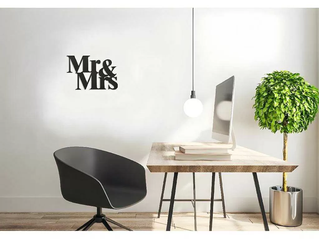 Placa De Parede Decorativa*EPIKASA Decoração Metalica Mr And Mrs, Preto, 50X1,5X35 Cm,