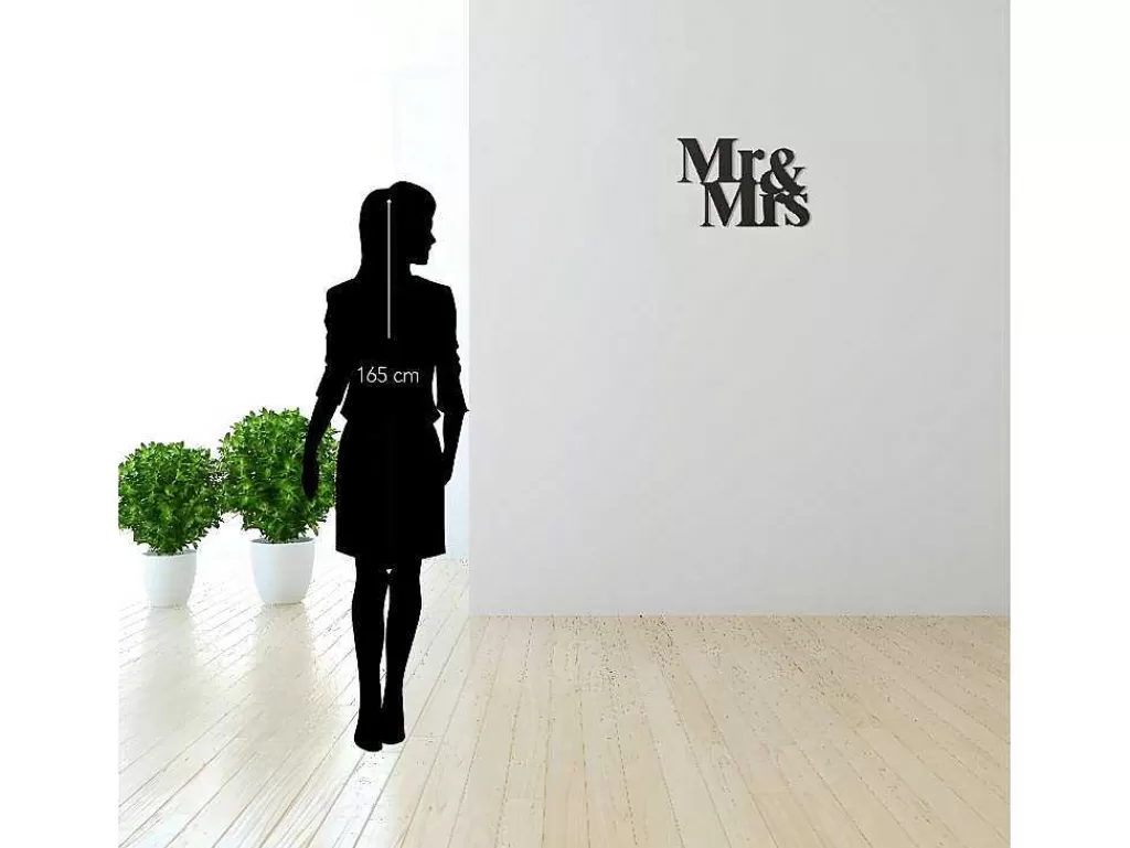 Placa De Parede Decorativa*EPIKASA Decoração Metalica Mr And Mrs, Preto, 50X1,5X35 Cm,