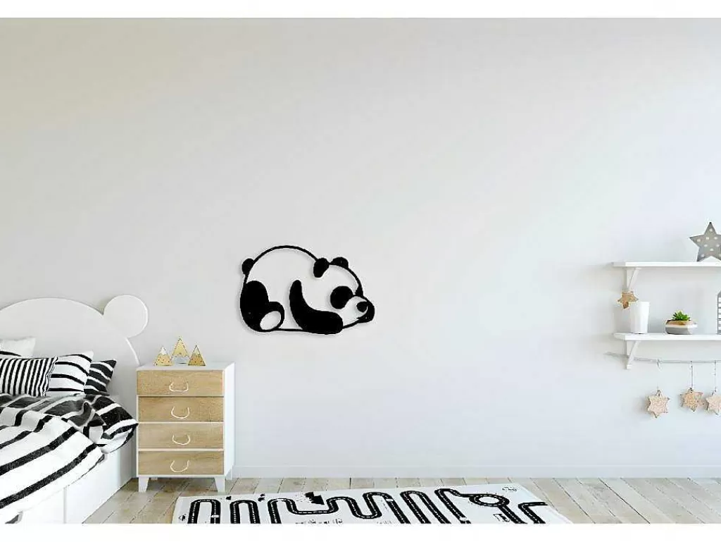 Placa De Parede Decorativa*EPIKASA Decoração Metalica Panda 2, Preto, 50X1,5X35 Cm,