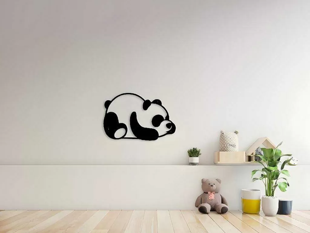 Placa De Parede Decorativa*EPIKASA Decoração Metalica Panda 2, Preto, 50X1,5X35 Cm,