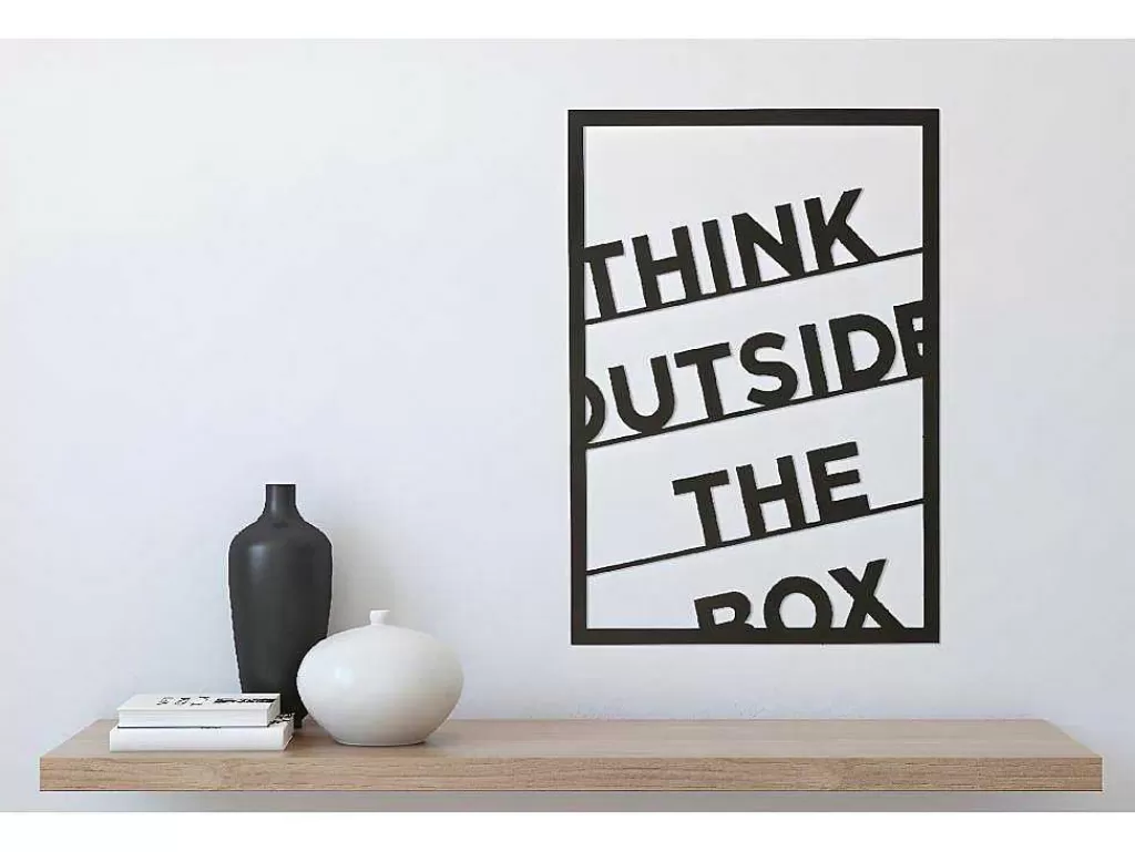 Placa De Parede Decorativa*EPIKASA Decoração Metalica Think Outside The Box 2, Preto, 50X1,5X70 Cm,