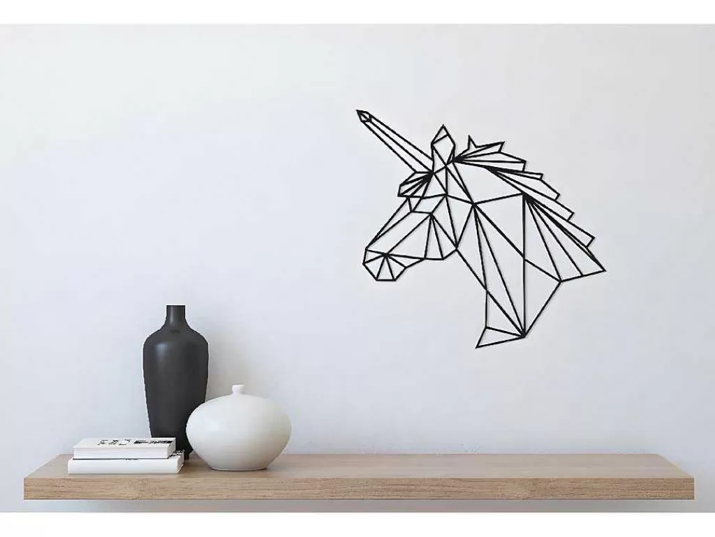 Placa De Parede Decorativa*EPIKASA Decoração Metalica Unicornio, Preto, 53X1,5X50 Cm,