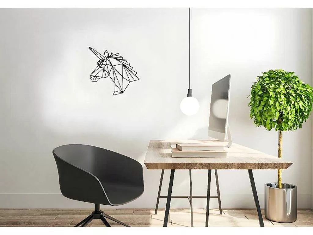 Placa De Parede Decorativa*EPIKASA Decoração Metalica Unicornio, Preto, 53X1,5X50 Cm,