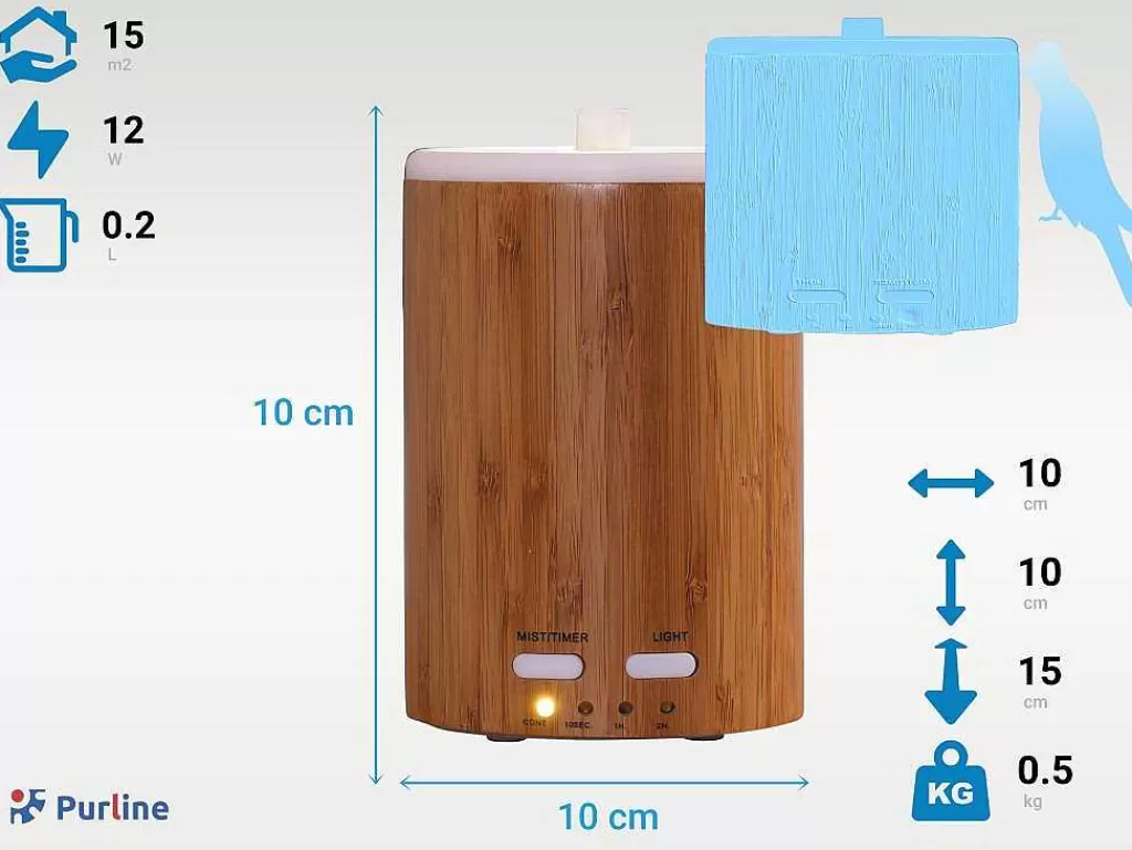 Objeto De Decoração Interior*Purline Diffuseur D'Aromes Par Ultrasons 12W Avec Led En Bambou Brun