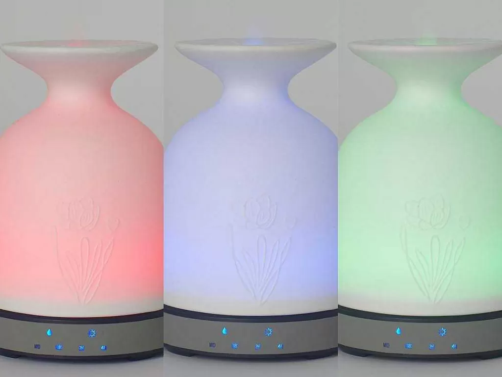 Objeto De Decoração Interior*Purline Diffuseur D'Aromes Par Ultrasons 12W Avec Led En Verre Blanc