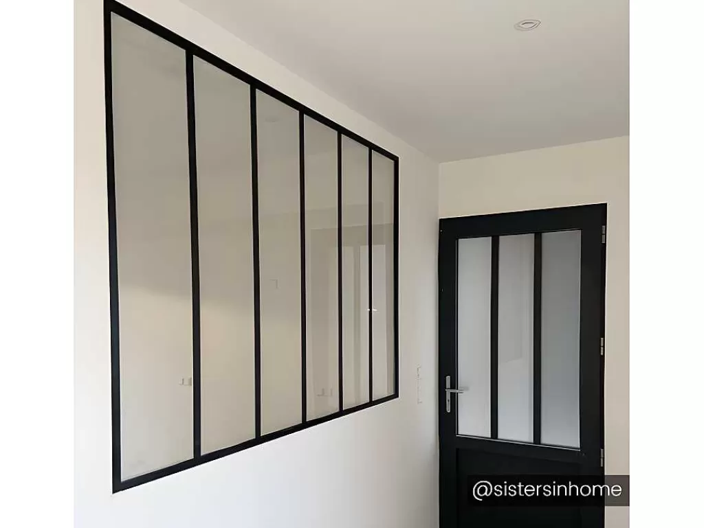 Divisória De Ambiente*Vente-unique Divisória De Vidro Bayview Em Aluminio Termolacado Preto - 180X130 Cm