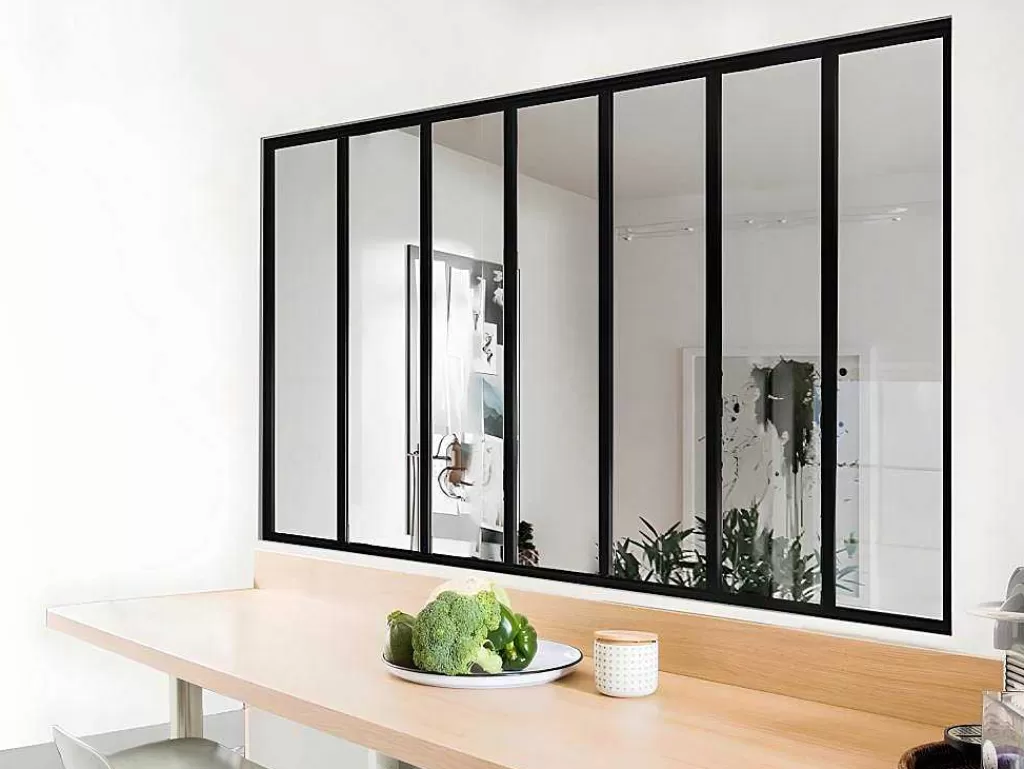Divisória De Ambiente*Vente-unique Divisória De Vidro Em Aluminio Termolacado 210 X 105 Cm Preto - Bayview