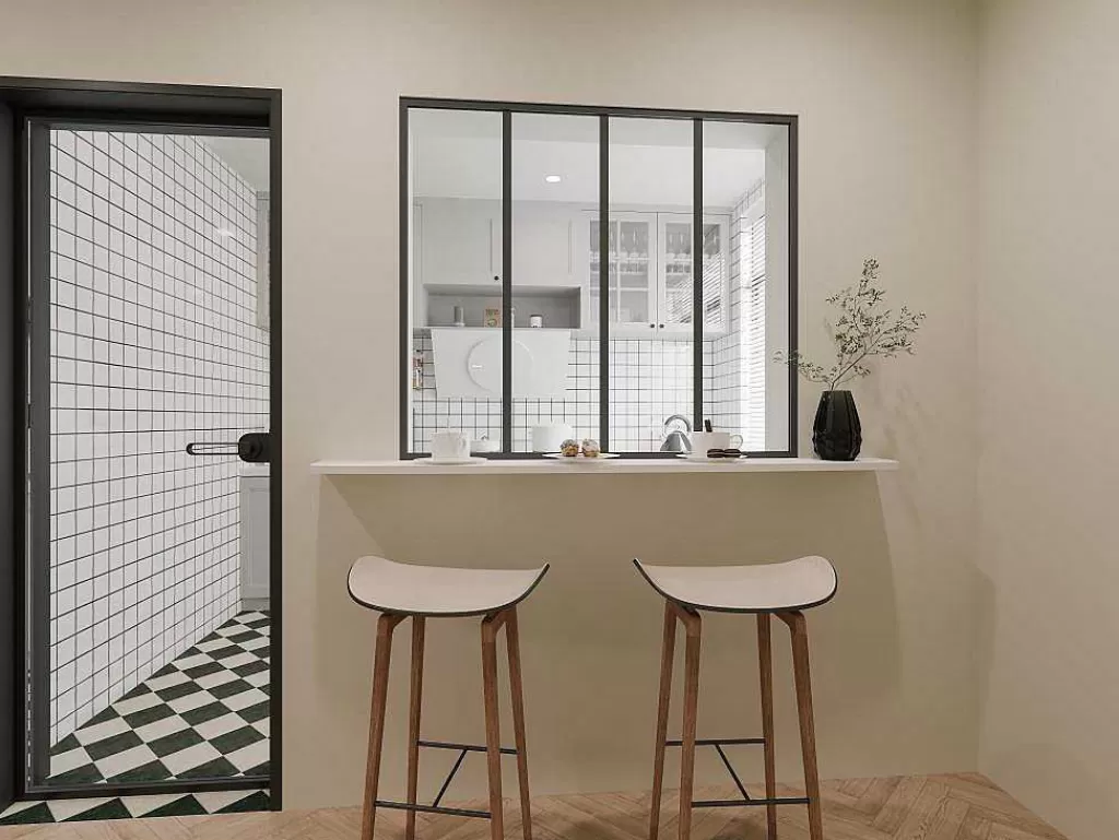 Divisória De Ambiente*Vente-unique Divisória De Vidro Em Aluminio Termolacado Preto - 120X105 Cm - Bayview