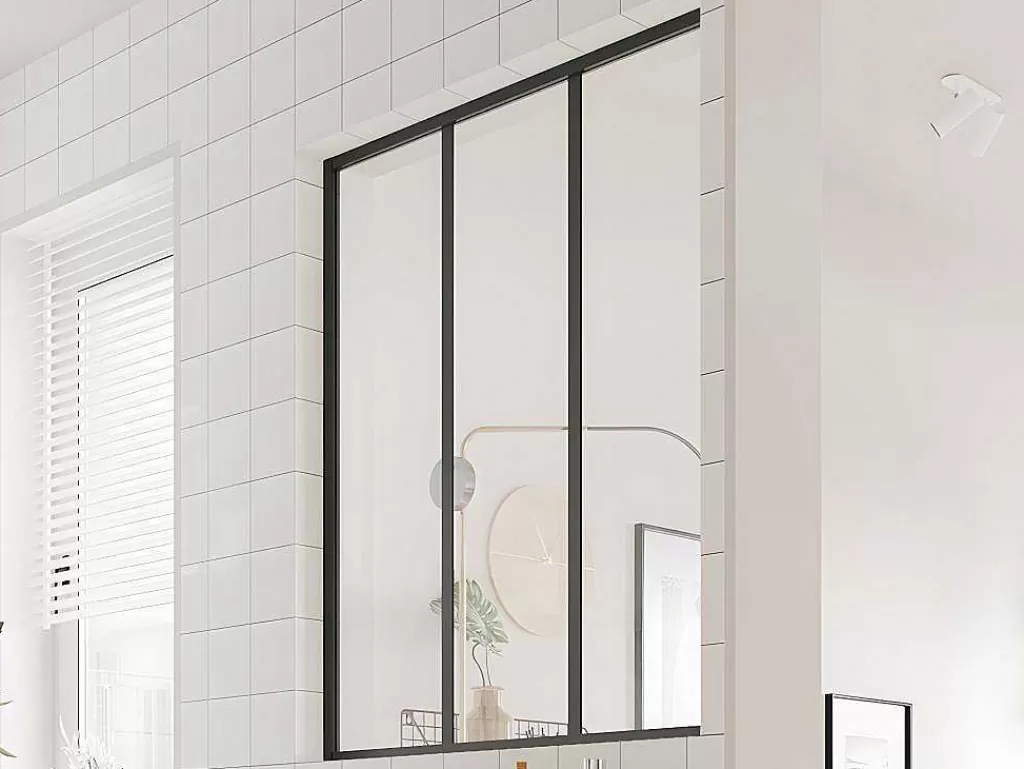 Divisória De Ambiente*Vente-unique Divisória De Vidro Em Aluminio Termolacado Preto - 90X105 Cm - Bayview
