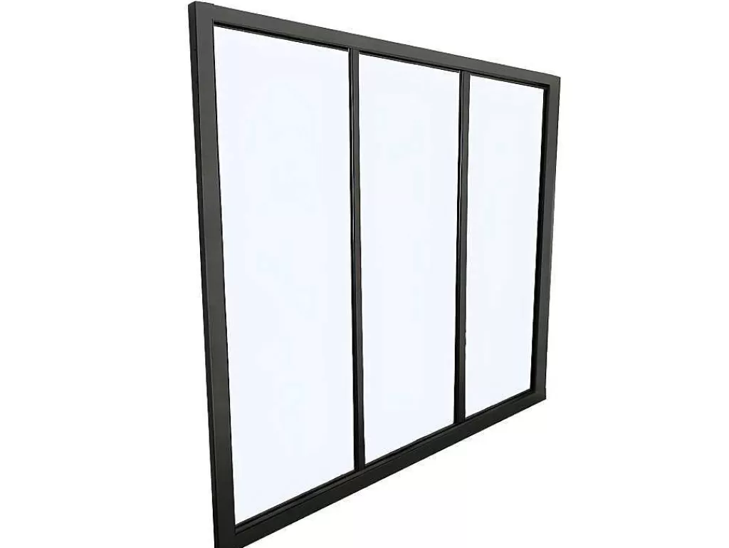 Divisória De Ambiente*Vente-unique Divisória De Vidro Em Aluminio Termolacado Preto - 90X105 Cm - Bayview